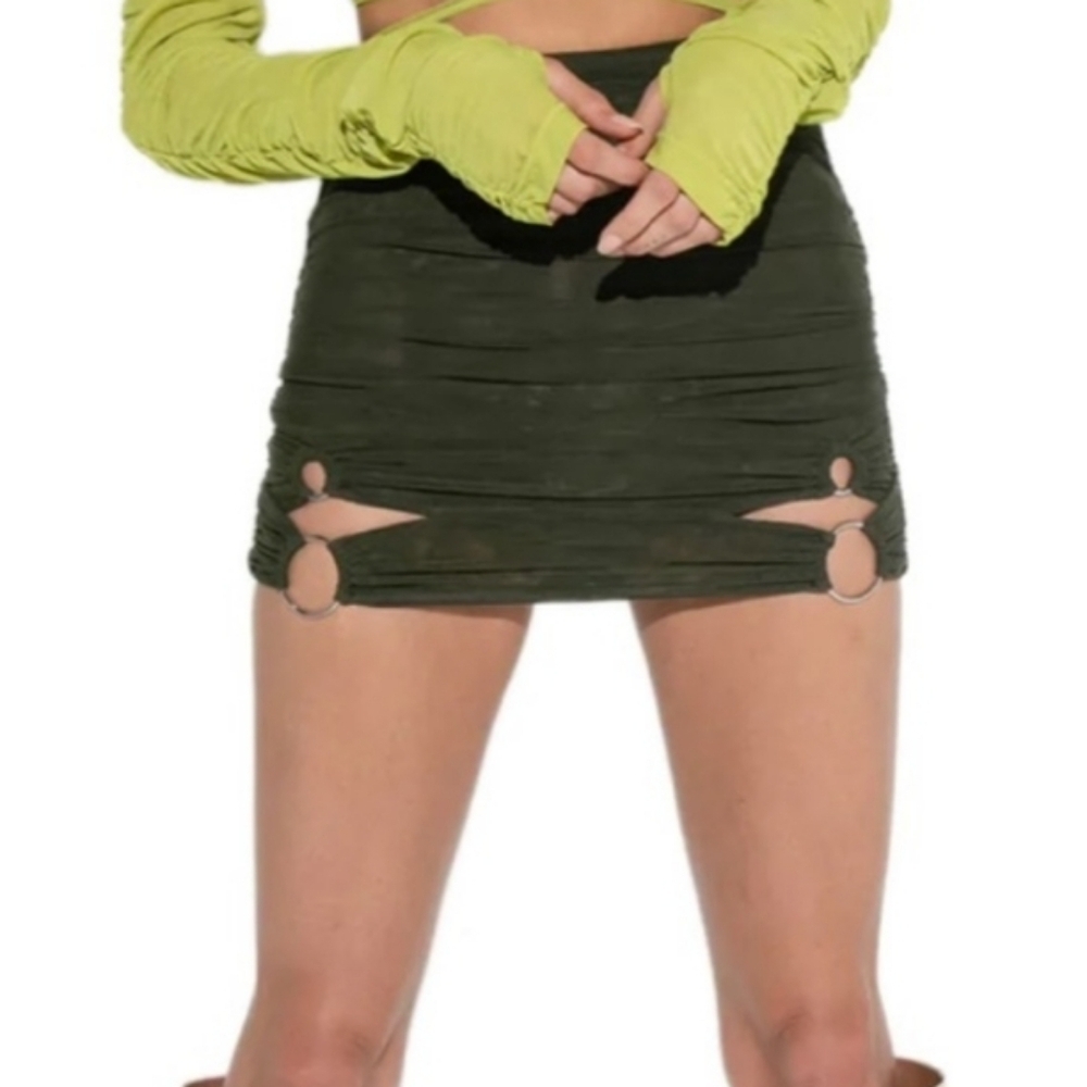 BY.DYLN Koda Flynn Ruched Mini Skirt Black XS NWT Revolve